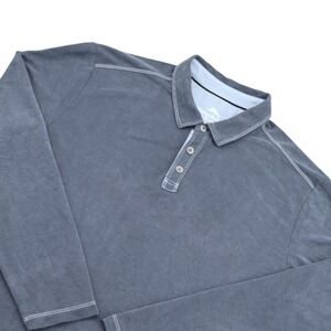 Tommy Bahama Mens XL Long Sleeve Polo Shirt Gray Tencel Blend Contrast Stitch